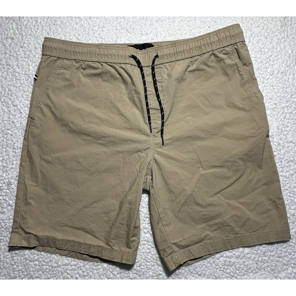 Edgar + Ash Men Shorts Size L Tan Khaki Elastic Waist Cotton Stretch Pull On